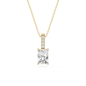 Radiant Lab Grown Diamond Pave Bail Solitaire Pendant - 16 to 18 Inches