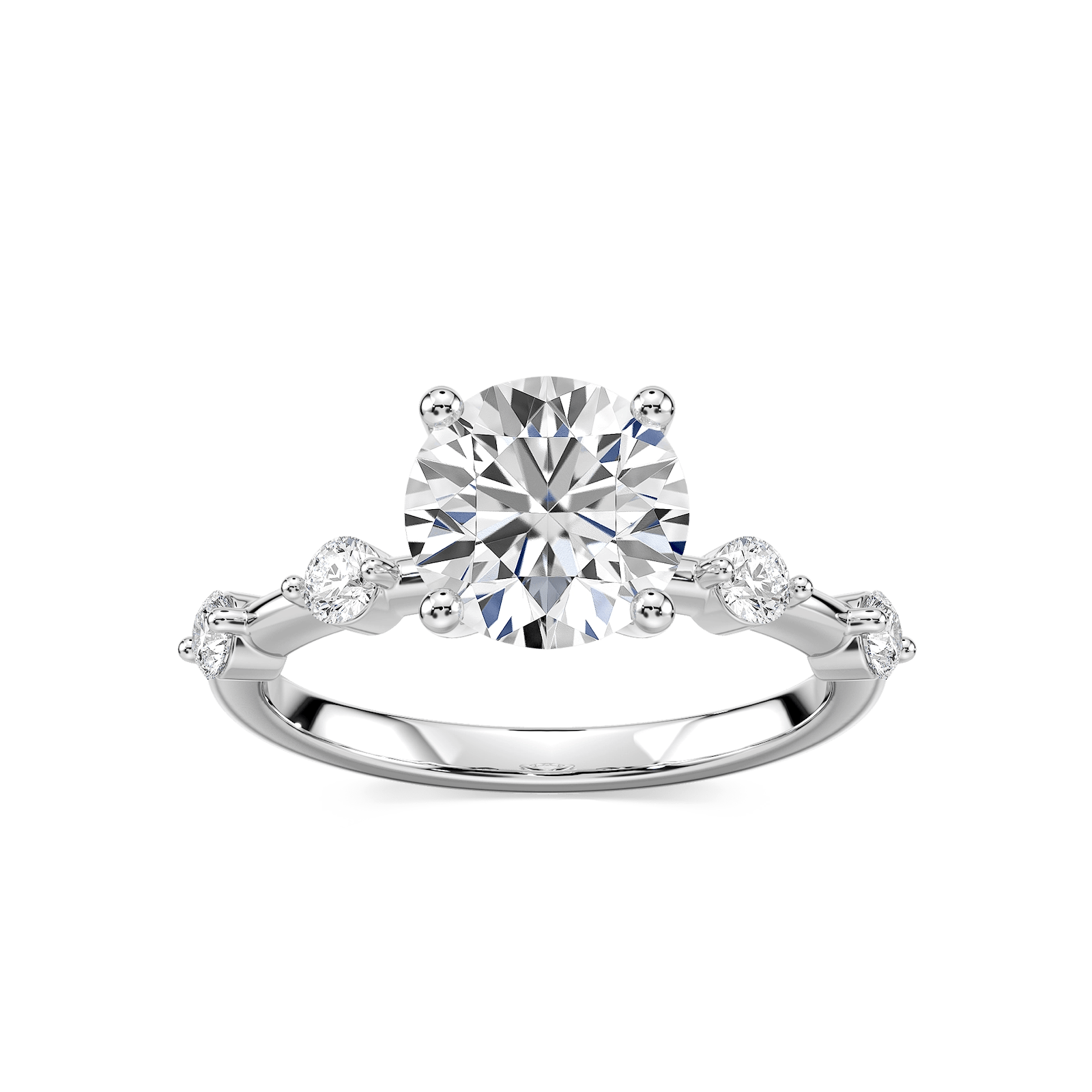 Leah Round Lab Grown Diamond Spaced Side Stone Engagement Ring