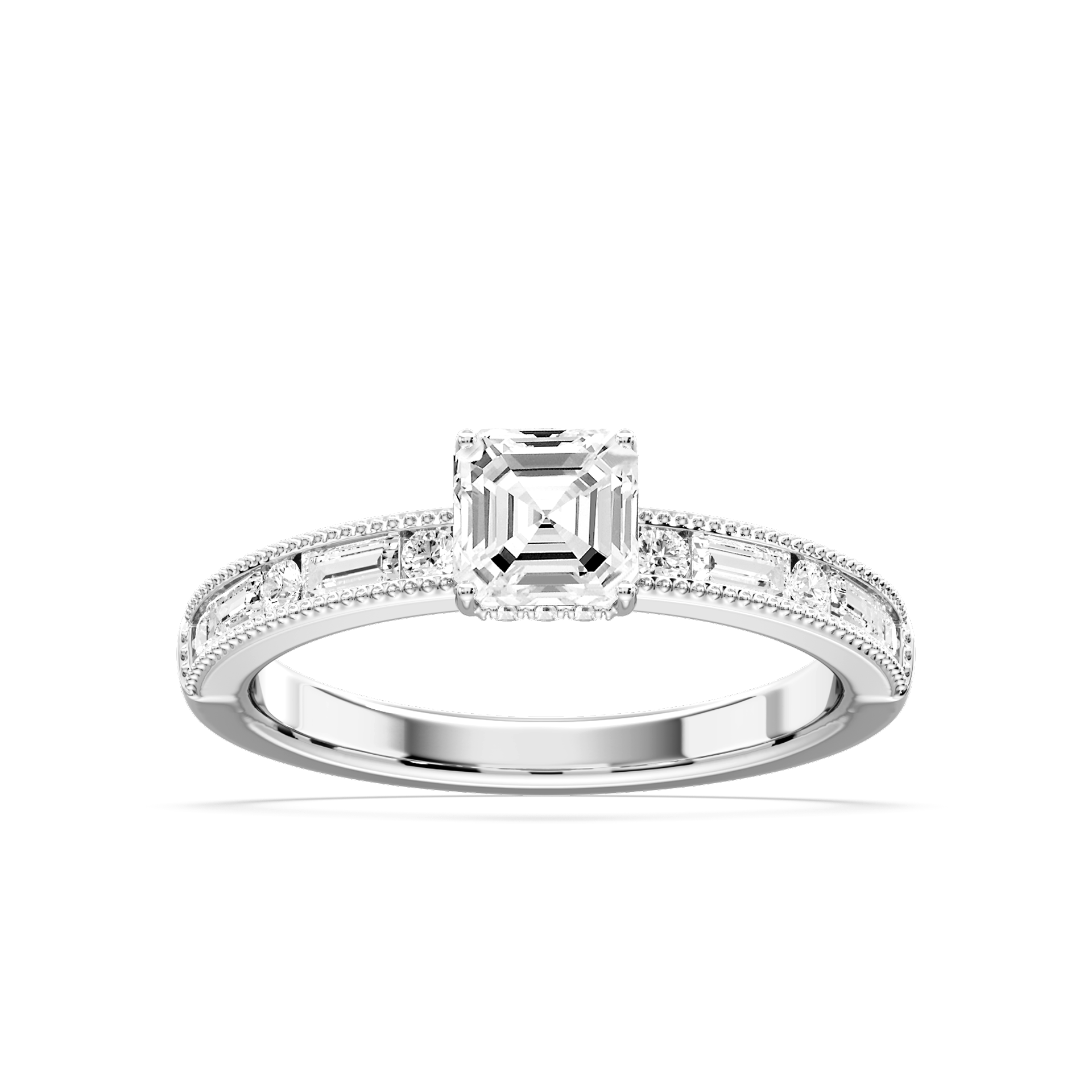 Rhianna Asscher Lab Grown Diamond Milgrain Channel Hidden Halo Engagement Ring