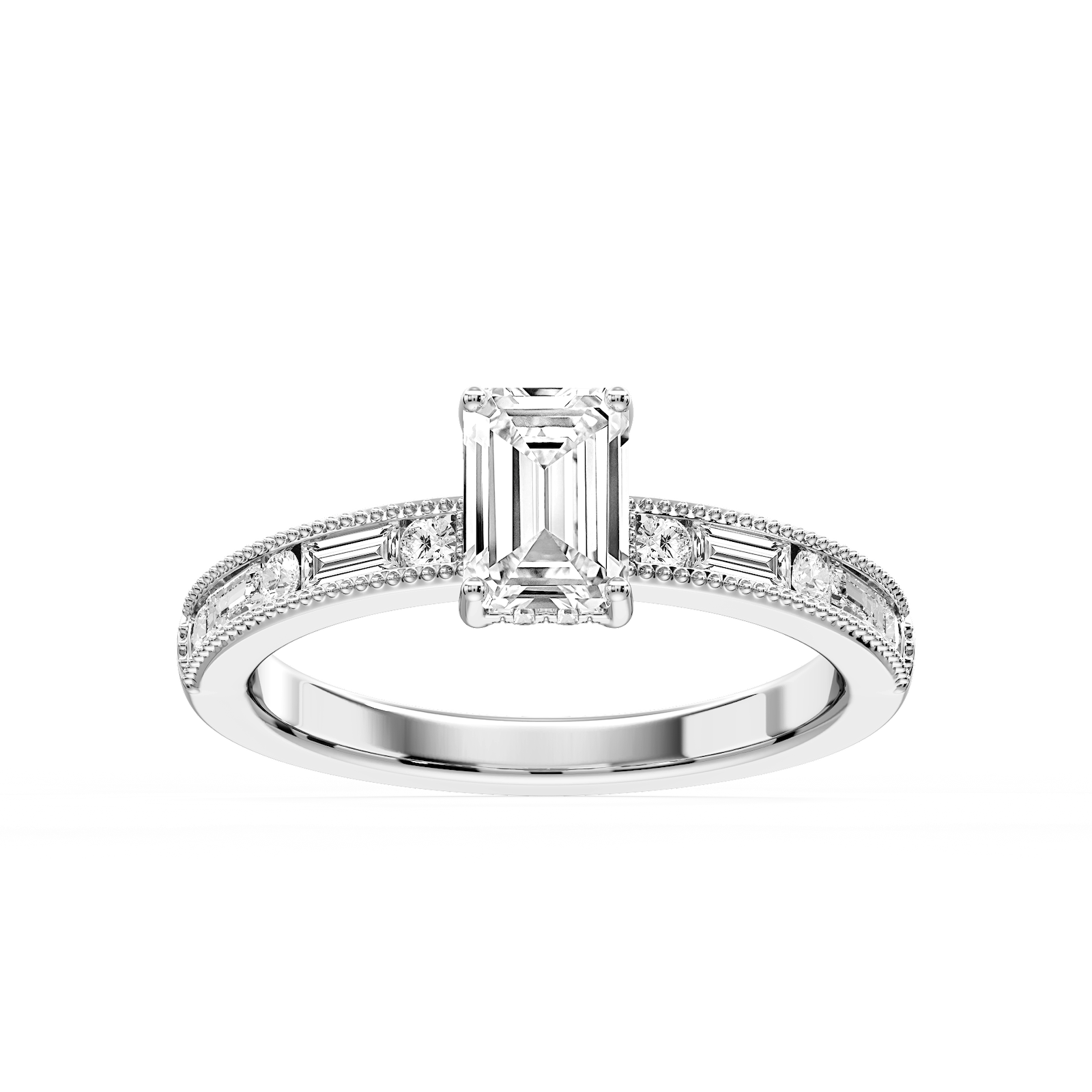 Rhianna Emerald Lab Grown Diamond Milgrain Channel Hidden Halo Engagement Ring