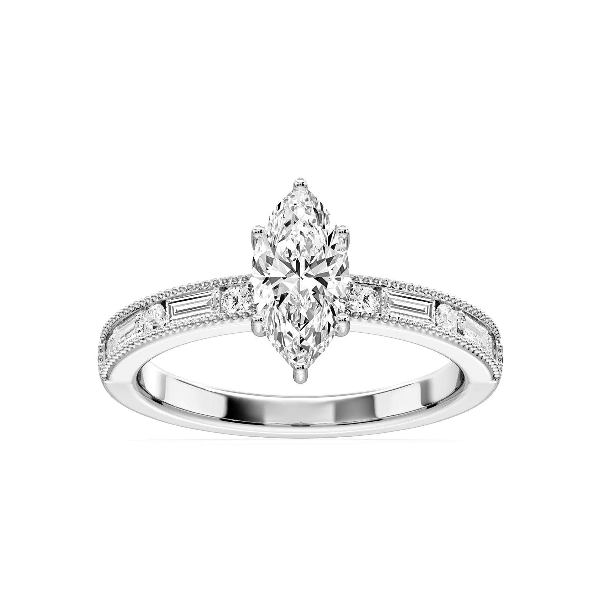 Rhianna Marquise Lab Grown Diamond Milgrain Channel Hidden Halo Engagement Ring