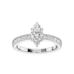 Rhianna Marquise Lab Grown Diamond Milgrain Channel Hidden Halo Engagement Ring