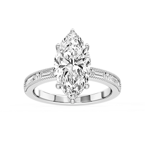 Rhianna Marquise Lab Grown Diamond Milgrain Channel Hidden Halo Engagement Ring