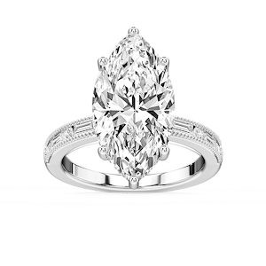 Rhianna Marquise Lab Grown Diamond Milgrain Channel Hidden Halo Engagement Ring