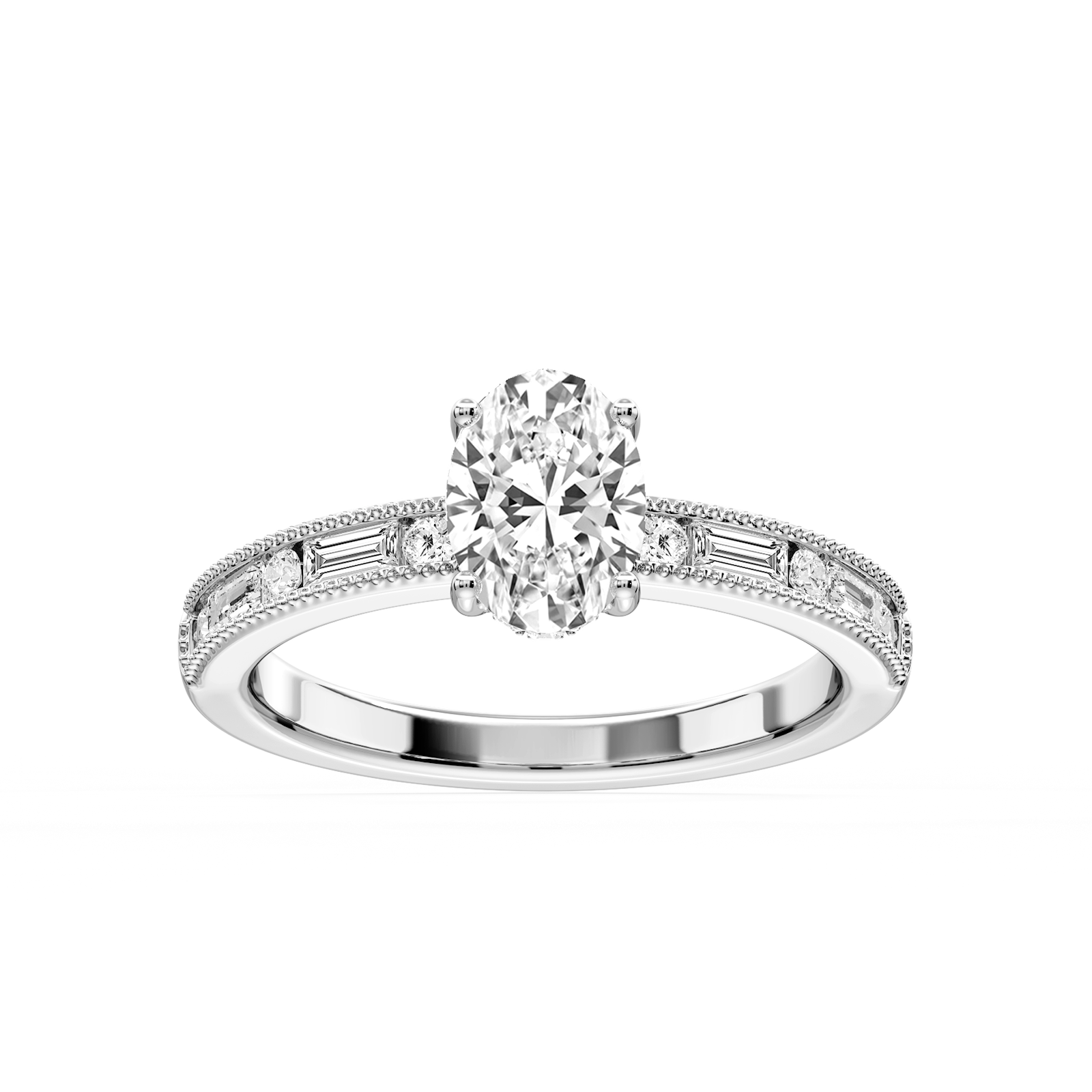 Rhianna Oval Lab Grown Diamond Milgrain Channel Hidden Halo Engagement Ring