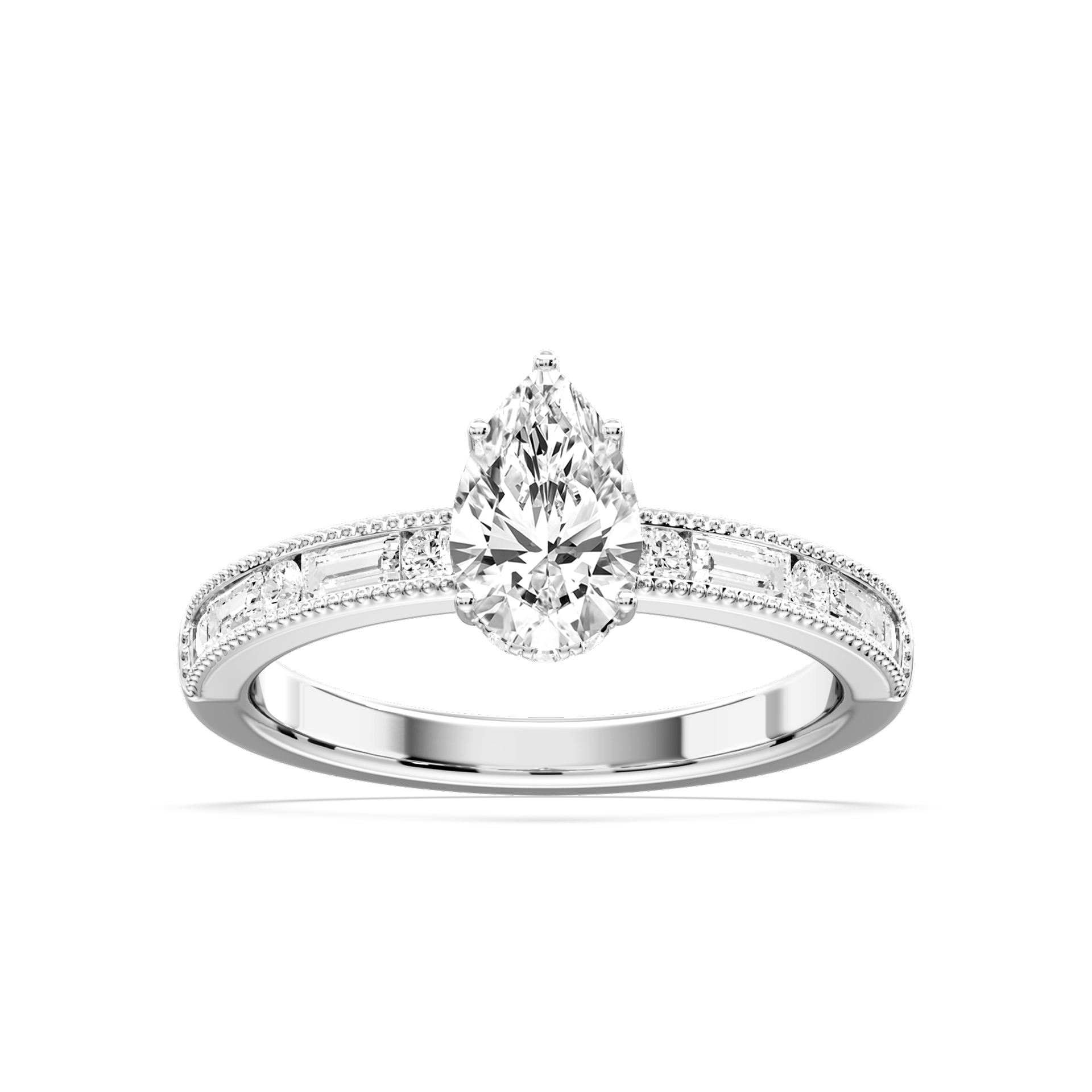 Rhianna Pear Lab Grown Diamond Milgrain Channel Hidden Halo Engagement Ring