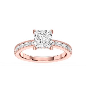 Rhianna Princess Lab Grown Diamond Milgrain Channel Hidden Halo Engagement Ring