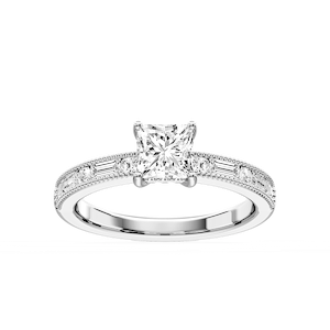 Rhianna Princess Lab Grown Diamond Milgrain Channel Hidden Halo Engagement Ring