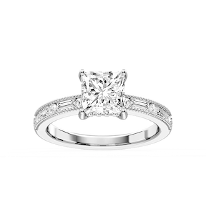 Rhianna Princess Lab Grown Diamond Milgrain Channel Hidden Halo Engagement Ring