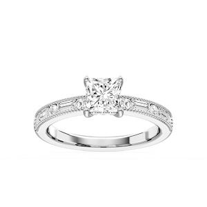 Rhianna Princess Lab Grown Diamond Milgrain Channel Hidden Halo Engagement Ring