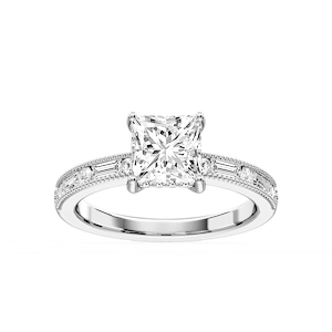 Rhianna Princess Lab Grown Diamond Milgrain Channel Hidden Halo Engagement Ring