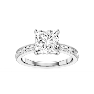 Rhianna Princess Lab Grown Diamond Milgrain Channel Hidden Halo Engagement Ring
