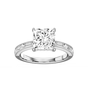 Rhianna Princess Lab Grown Diamond Milgrain Channel Hidden Halo Engagement Ring