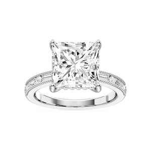 Rhianna Princess Lab Grown Diamond Milgrain Channel Hidden Halo Engagement Ring