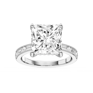 Rhianna Princess Lab Grown Diamond Milgrain Channel Hidden Halo Engagement Ring