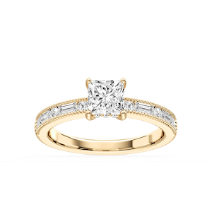 Rhianna Princess Lab Grown Diamond Milgrain Channel Hidden Halo Engagement Ring