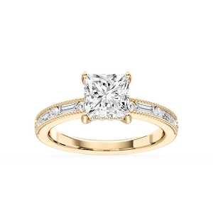 Rhianna Princess Lab Grown Diamond Milgrain Channel Hidden Halo Engagement Ring
