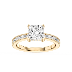 Rhianna Princess Lab Grown Diamond Milgrain Channel Hidden Halo Engagement Ring