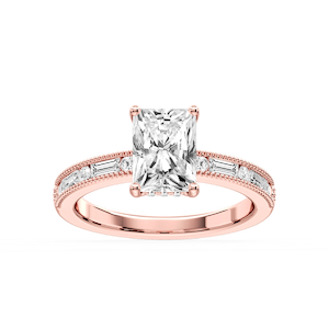 Rhianna Radiant Lab Grown Diamond Milgrain Channel Hidden Halo Engagement Ring