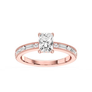 Rhianna Radiant Lab Grown Diamond Milgrain Channel Hidden Halo Engagement Ring