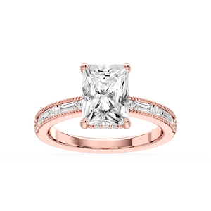 Rhianna Radiant Lab Grown Diamond Milgrain Channel Hidden Halo Engagement Ring