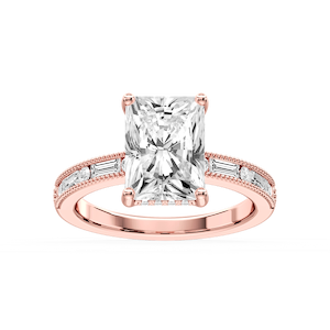 Rhianna Radiant Lab Grown Diamond Milgrain Channel Hidden Halo Engagement Ring