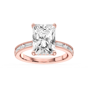 Rhianna Radiant Lab Grown Diamond Milgrain Channel Hidden Halo Engagement Ring