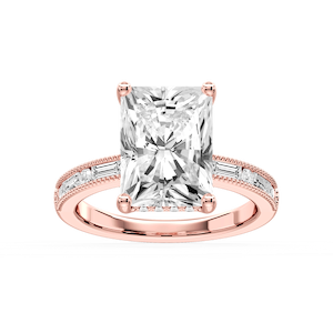 Rhianna Radiant Lab Grown Diamond Milgrain Channel Hidden Halo Engagement Ring