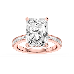 Rhianna Radiant Lab Grown Diamond Milgrain Channel Hidden Halo Engagement Ring