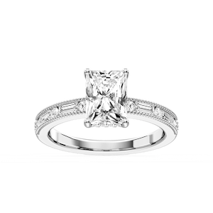 Rhianna Radiant Lab Grown Diamond Milgrain Channel Hidden Halo Engagement Ring