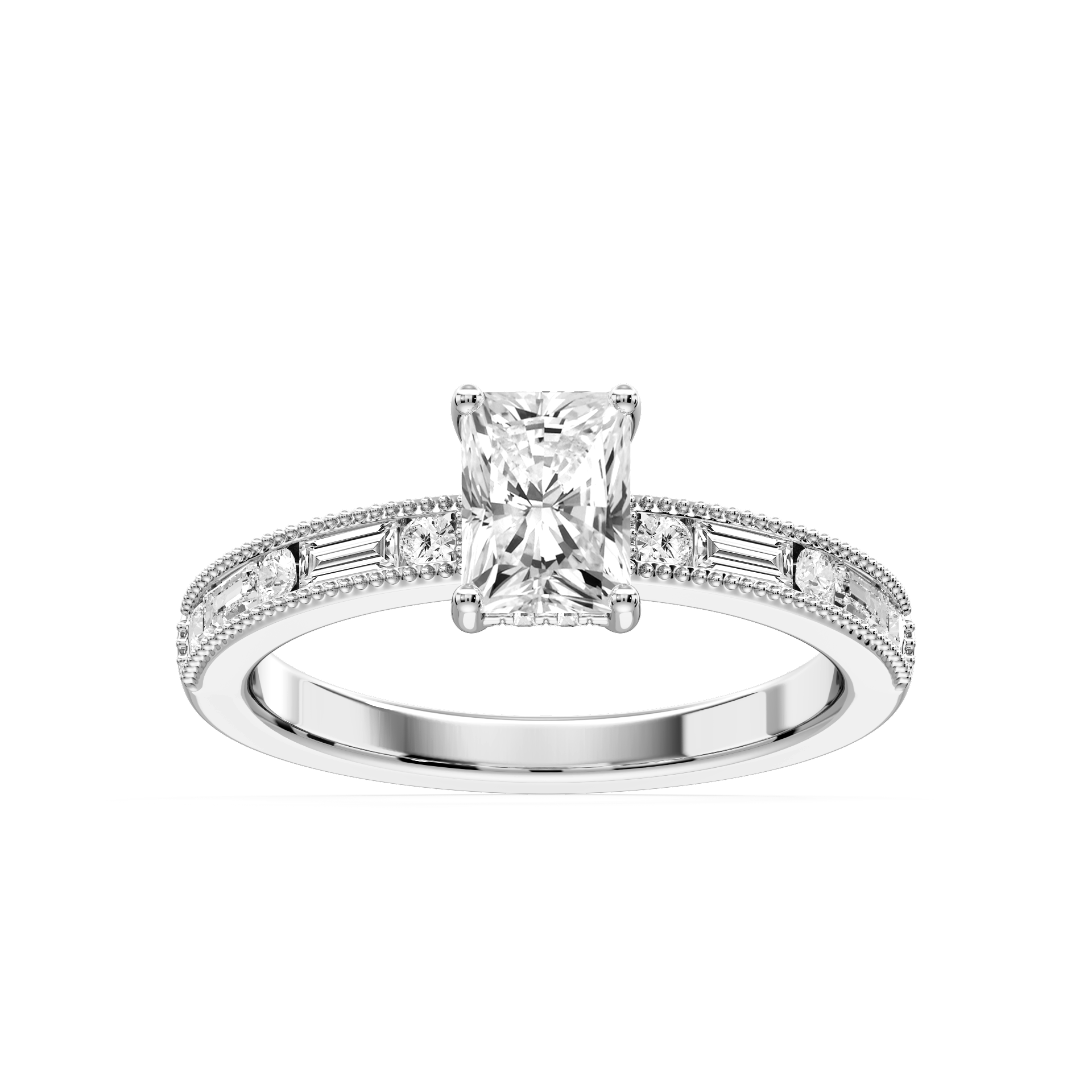 Rhianna Radiant Lab Grown Diamond Milgrain Channel Hidden Halo Engagement Ring