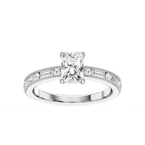 Rhianna Radiant Lab Grown Diamond Milgrain Channel Hidden Halo Engagement Ring