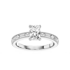 Rhianna Radiant Lab Grown Diamond Milgrain Channel Hidden Halo Engagement Ring