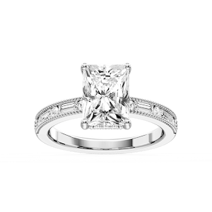 Rhianna Radiant Lab Grown Diamond Milgrain Channel Hidden Halo Engagement Ring