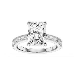 Rhianna Radiant Lab Grown Diamond Milgrain Channel Hidden Halo Engagement Ring