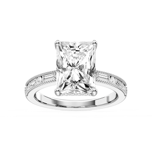 Rhianna Radiant Lab Grown Diamond Milgrain Channel Hidden Halo Engagement Ring