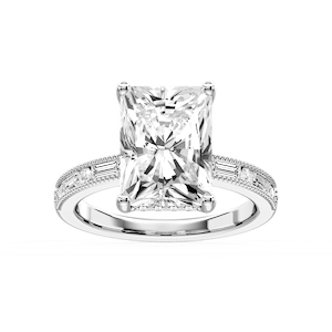 Rhianna Radiant Lab Grown Diamond Milgrain Channel Hidden Halo Engagement Ring
