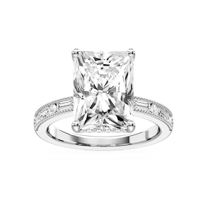 Rhianna Radiant Lab Grown Diamond Milgrain Channel Hidden Halo Engagement Ring