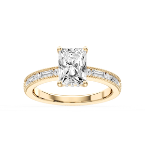 Rhianna Radiant Lab Grown Diamond Milgrain Channel Hidden Halo Engagement Ring