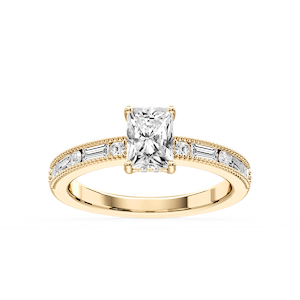 Rhianna Radiant Lab Grown Diamond Milgrain Channel Hidden Halo Engagement Ring