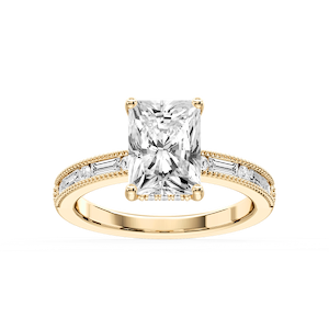 Rhianna Radiant Lab Grown Diamond Milgrain Channel Hidden Halo Engagement Ring