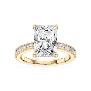 Rhianna Radiant Lab Grown Diamond Milgrain Channel Hidden Halo Engagement Ring
