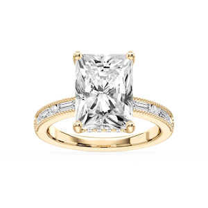 Rhianna Radiant Lab Grown Diamond Milgrain Channel Hidden Halo Engagement Ring