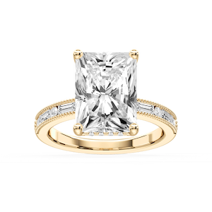 Rhianna Radiant Lab Grown Diamond Milgrain Channel Hidden Halo Engagement Ring