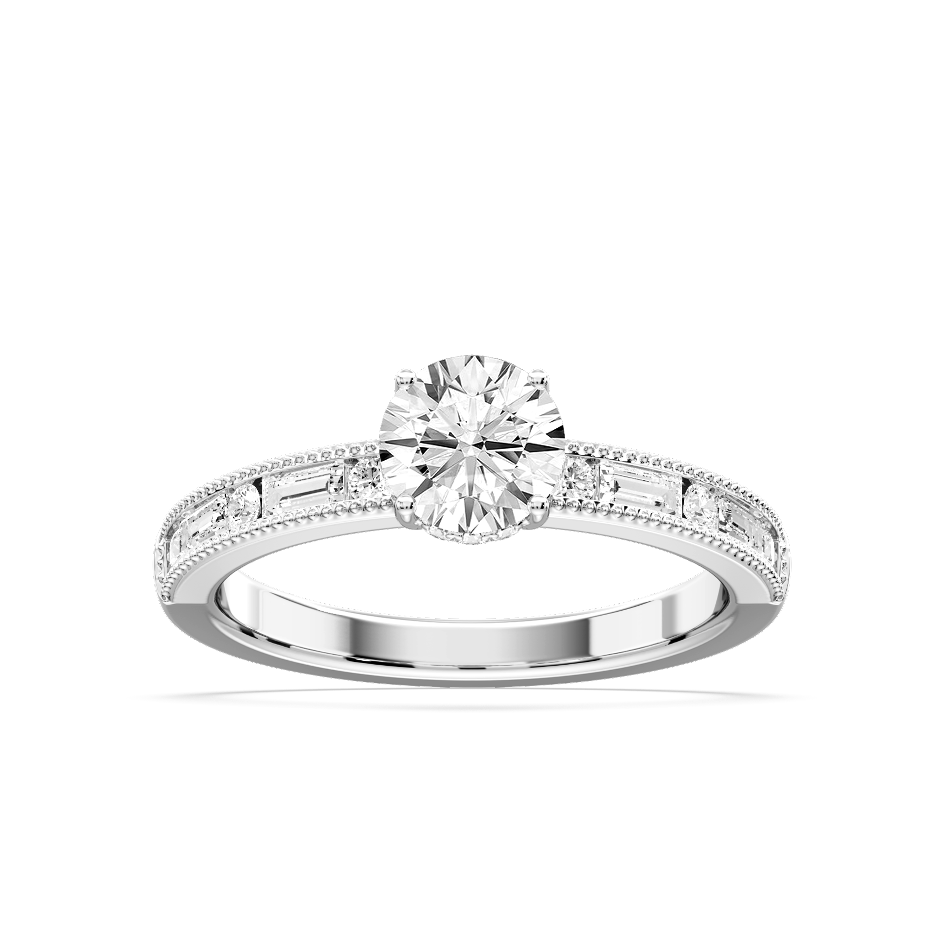 Rhianna Round Lab Grown Diamond Milgrain Channel Hidden Halo Engagement Ring
