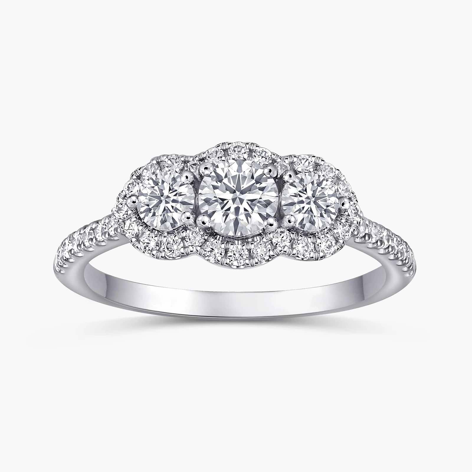 Sasha 2 ctw Round Lab Grown Diamond Halo Three Stone Engagement Ring
