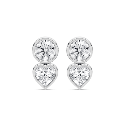 4 ctw Round and Heart Lab Grown Diamond Bezel Stud Earrings