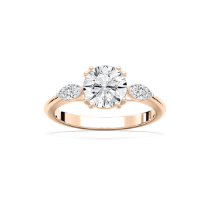 Mirha Round Lab Grown Diamond with Marquise Sides Three Stone Engagement Ring