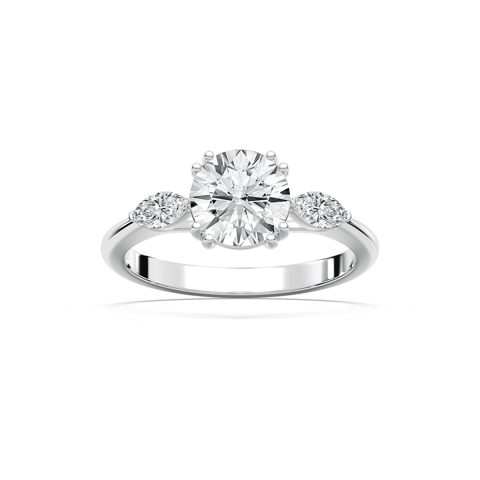 Mirha Round Lab Grown Diamond with Marquise Sides Three Stone Engagement Ring