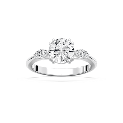 Mirha Round Lab Grown Diamond with Marquise Sides Three Stone Engagement Ring